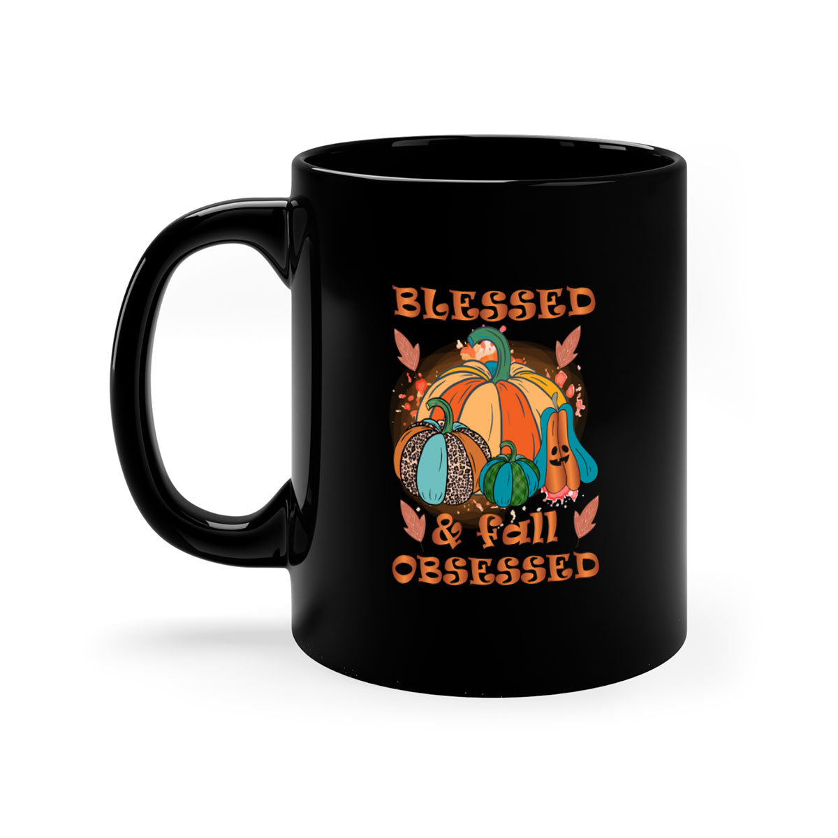 A stylish two-tone Blessed Fall Obsessed Mug with a glossy finish, featuring a colored handle and interior, perfect for coffee or tea.