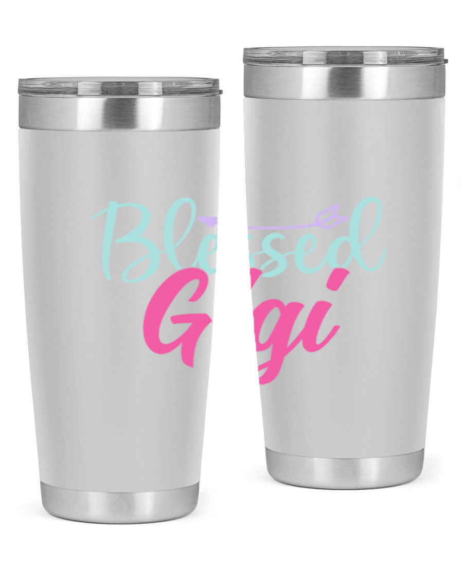 Blessed Gigi 65# tumbler featuring a stylish design, available in 20oz and 30oz sizes, made of stainless steel with a drink-thru lid.