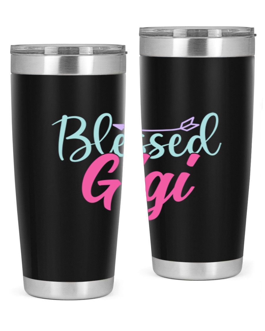 Blessed Gigi 65# tumbler featuring a stylish design, available in 20oz and 30oz sizes, made of stainless steel with a drink-thru lid.