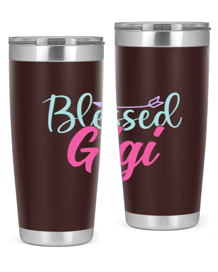 Blessed Gigi 65# tumbler featuring a stylish design, available in 20oz and 30oz sizes, made of stainless steel with a drink-thru lid.