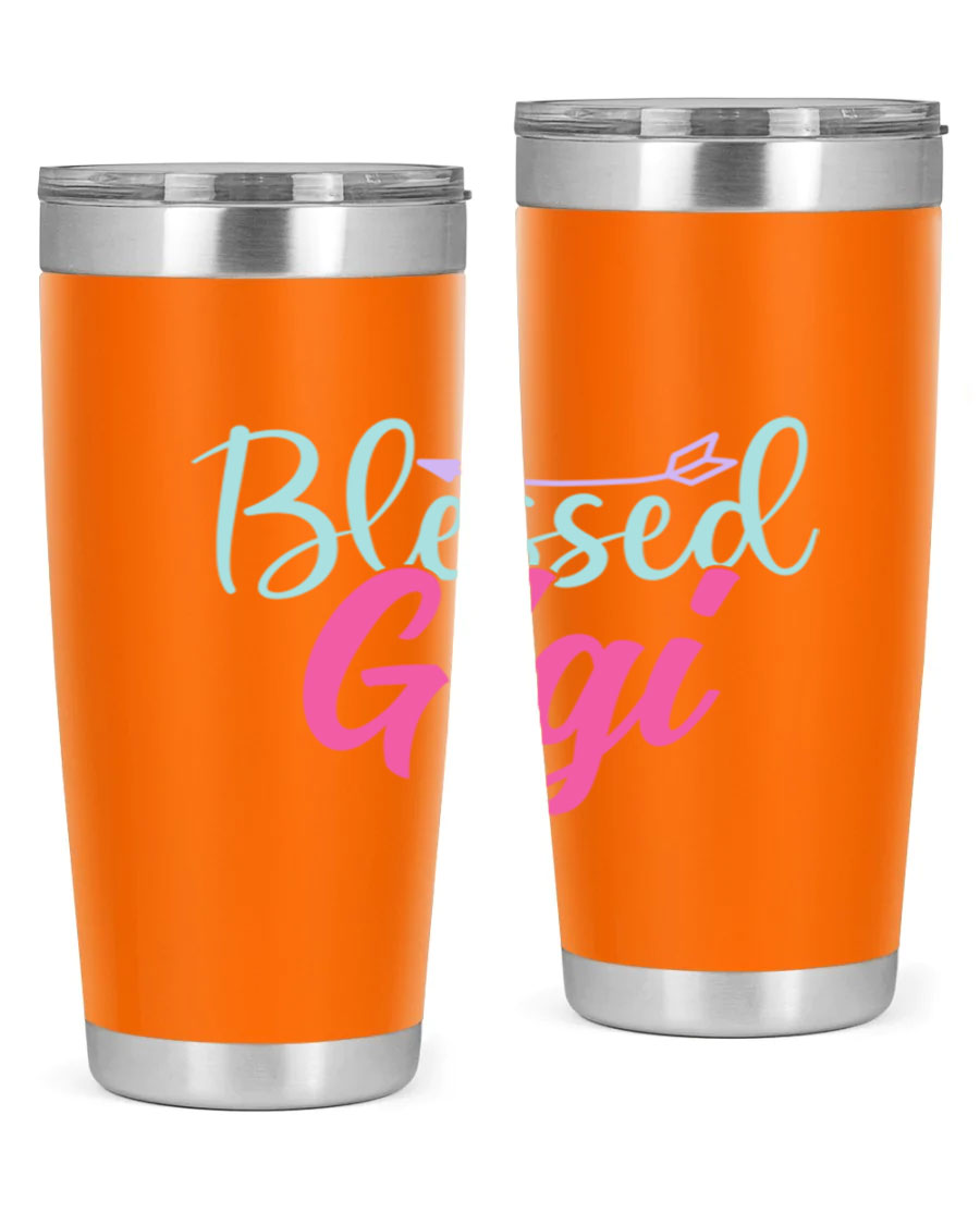 Blessed Gigi 65# tumbler featuring a stylish design, available in 20oz and 30oz sizes, made of stainless steel with a drink-thru lid.