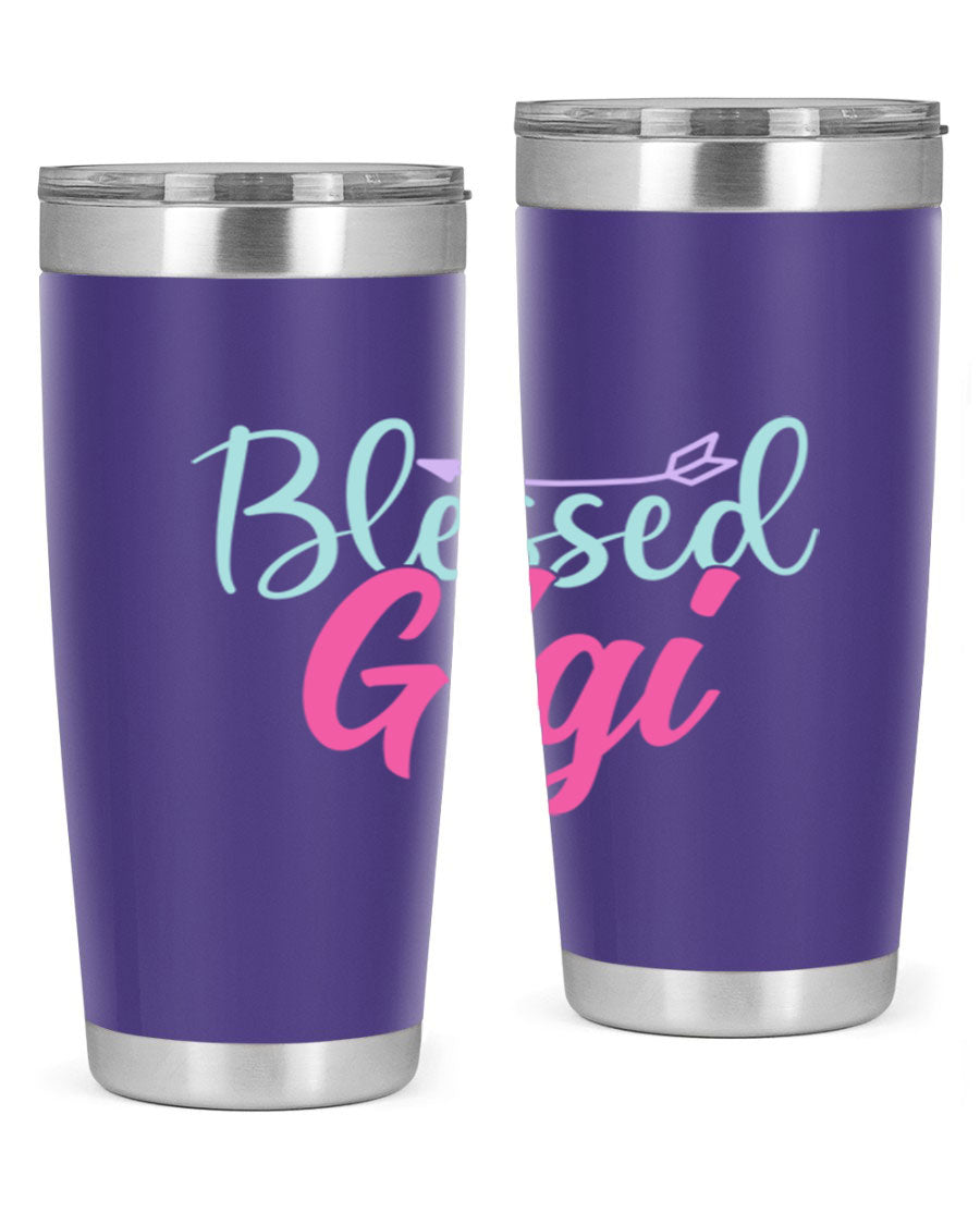 Blessed Gigi 65# tumbler featuring a stylish design, available in 20oz and 30oz sizes, made of stainless steel with a drink-thru lid.