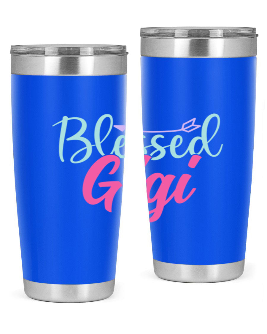 Blessed Gigi 65# tumbler featuring a stylish design, available in 20oz and 30oz sizes, made of stainless steel with a drink-thru lid.