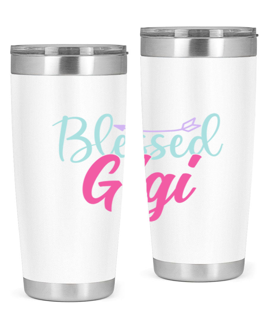 Blessed Gigi 65# tumbler featuring a stylish design, available in 20oz and 30oz sizes, made of stainless steel with a drink-thru lid.