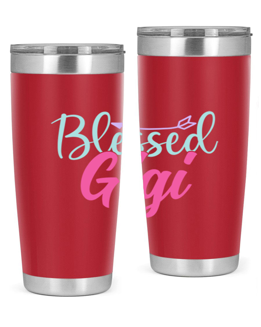 Blessed Gigi 65# tumbler featuring a stylish design, available in 20oz and 30oz sizes, made of stainless steel with a drink-thru lid.