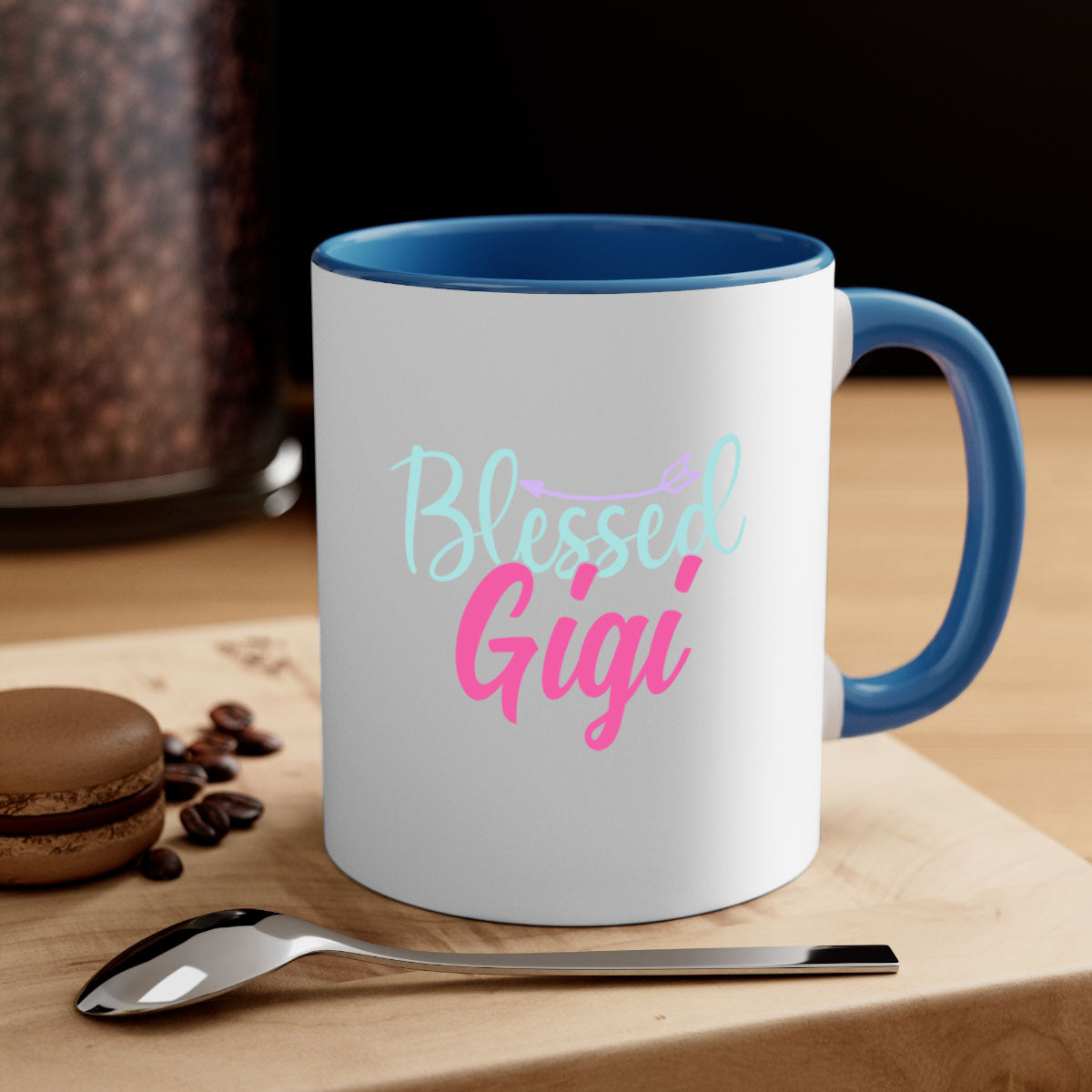 Blessed Gigi 65# Mug featuring a glossy finish, colored handle, and interior, available in five vibrant colors.