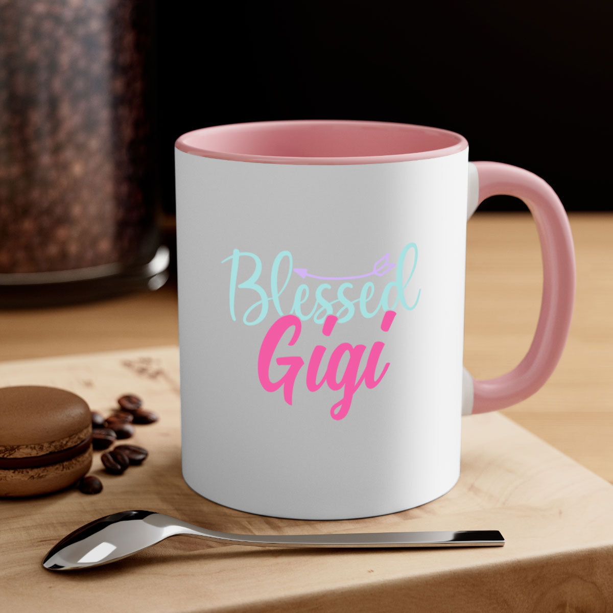 Blessed Gigi 65# Mug featuring a glossy finish, colored handle, and interior, available in five vibrant colors.