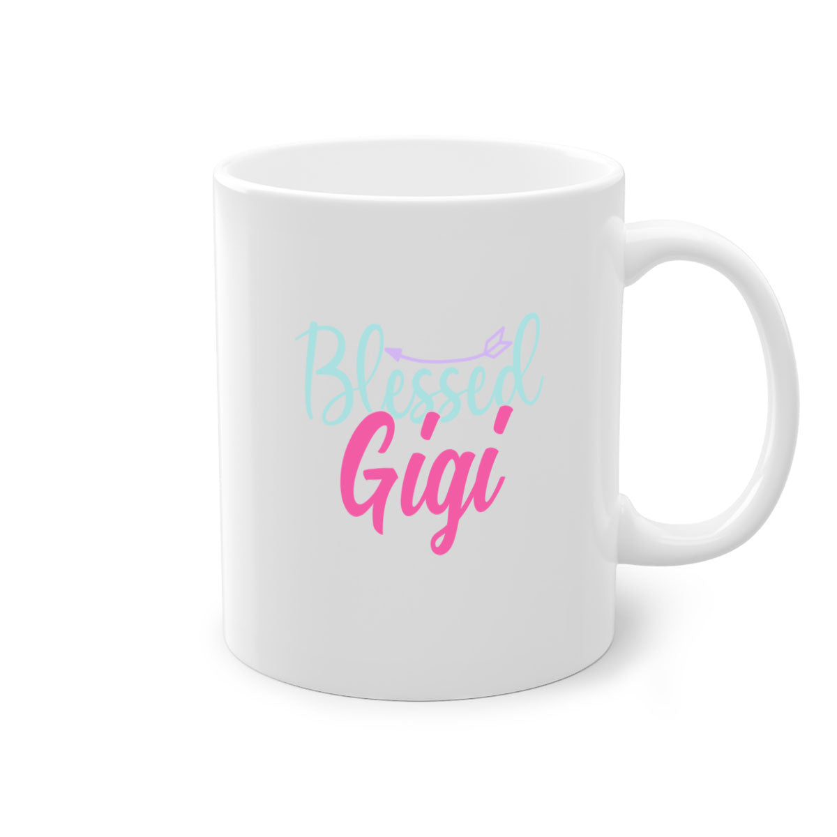 Blessed Gigi 65# Mug featuring a glossy finish, colored handle, and interior, available in five vibrant colors.