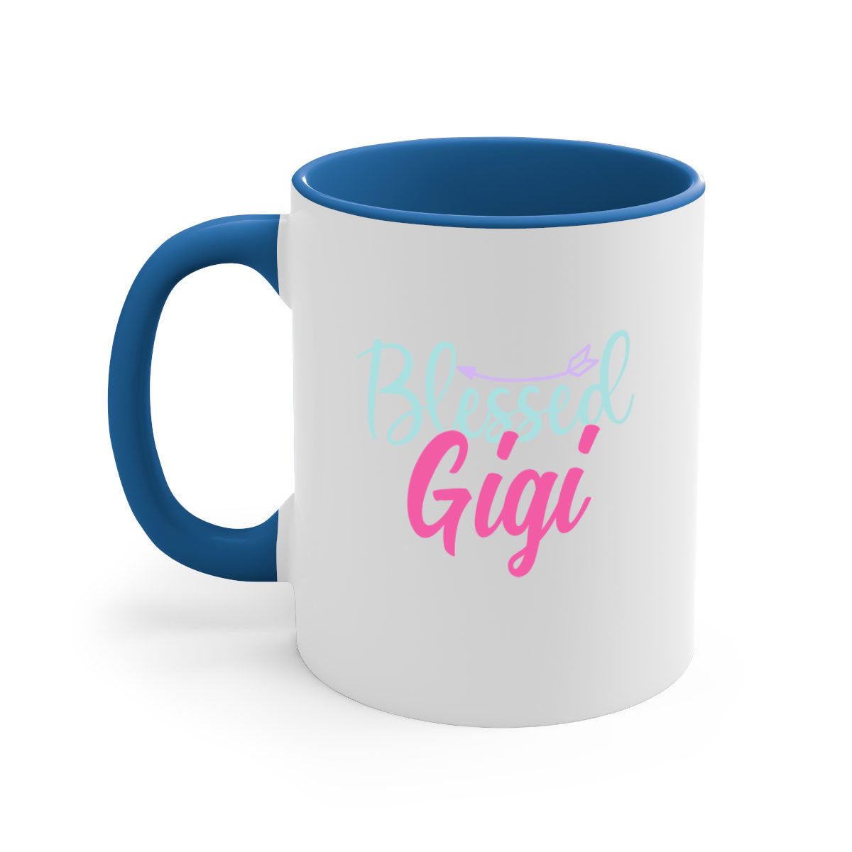 Blessed Gigi 65# Mug featuring a glossy finish, colored handle, and interior, available in five vibrant colors.