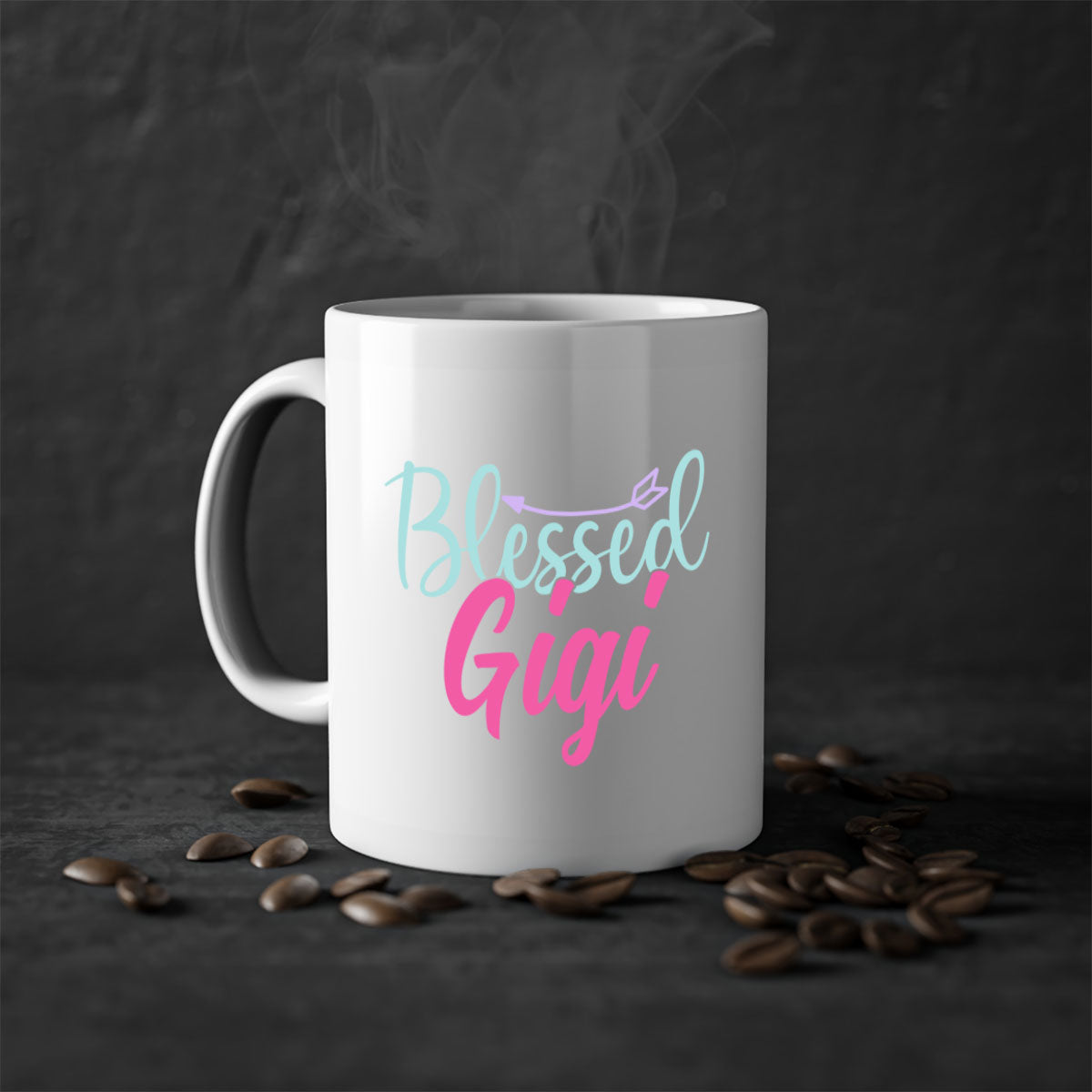 Blessed Gigi 65# Mug featuring a glossy finish, colored handle, and interior, available in five vibrant colors.