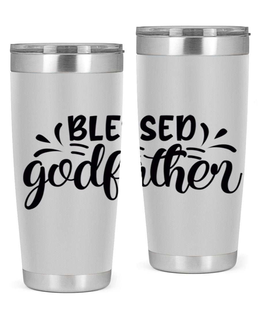 Blessed Godfather 3# tumbler in stainless steel with a drink-thru lid, showcasing its elegant design and double wall insulation.