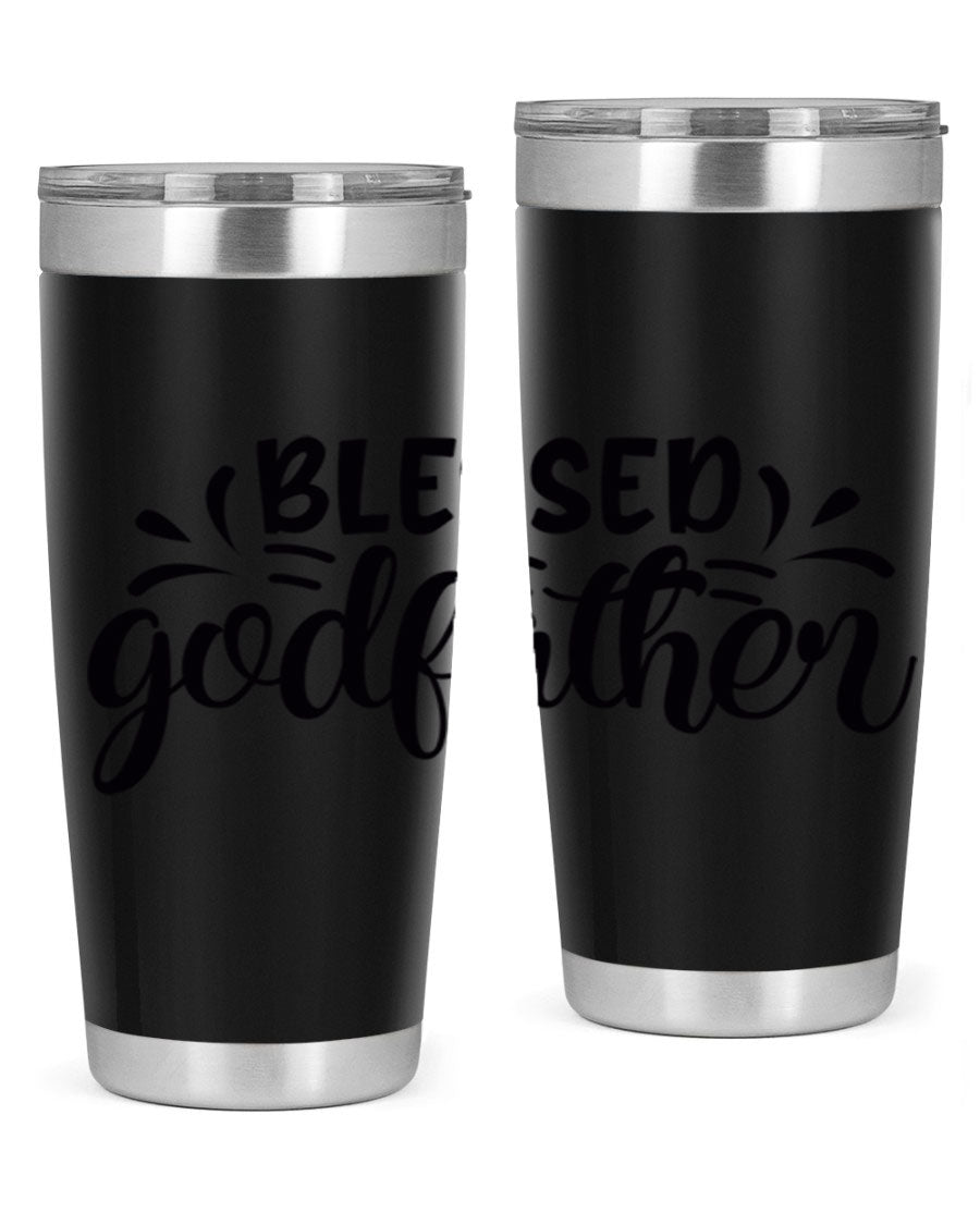 Blessed Godfather 3# tumbler in stainless steel with a drink-thru lid, showcasing its elegant design and double wall insulation.