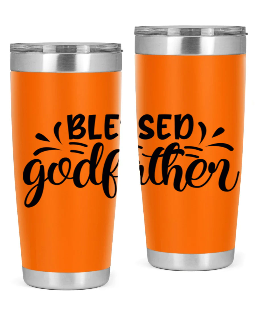 Blessed Godfather 3# tumbler in stainless steel with a drink-thru lid, showcasing its elegant design and double wall insulation.