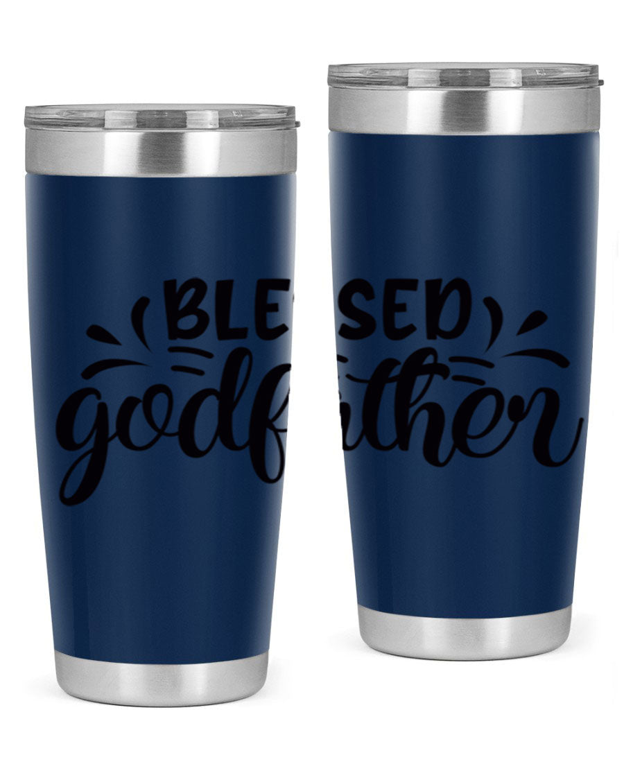 Blessed Godfather 3# tumbler in stainless steel with a drink-thru lid, showcasing its elegant design and double wall insulation.