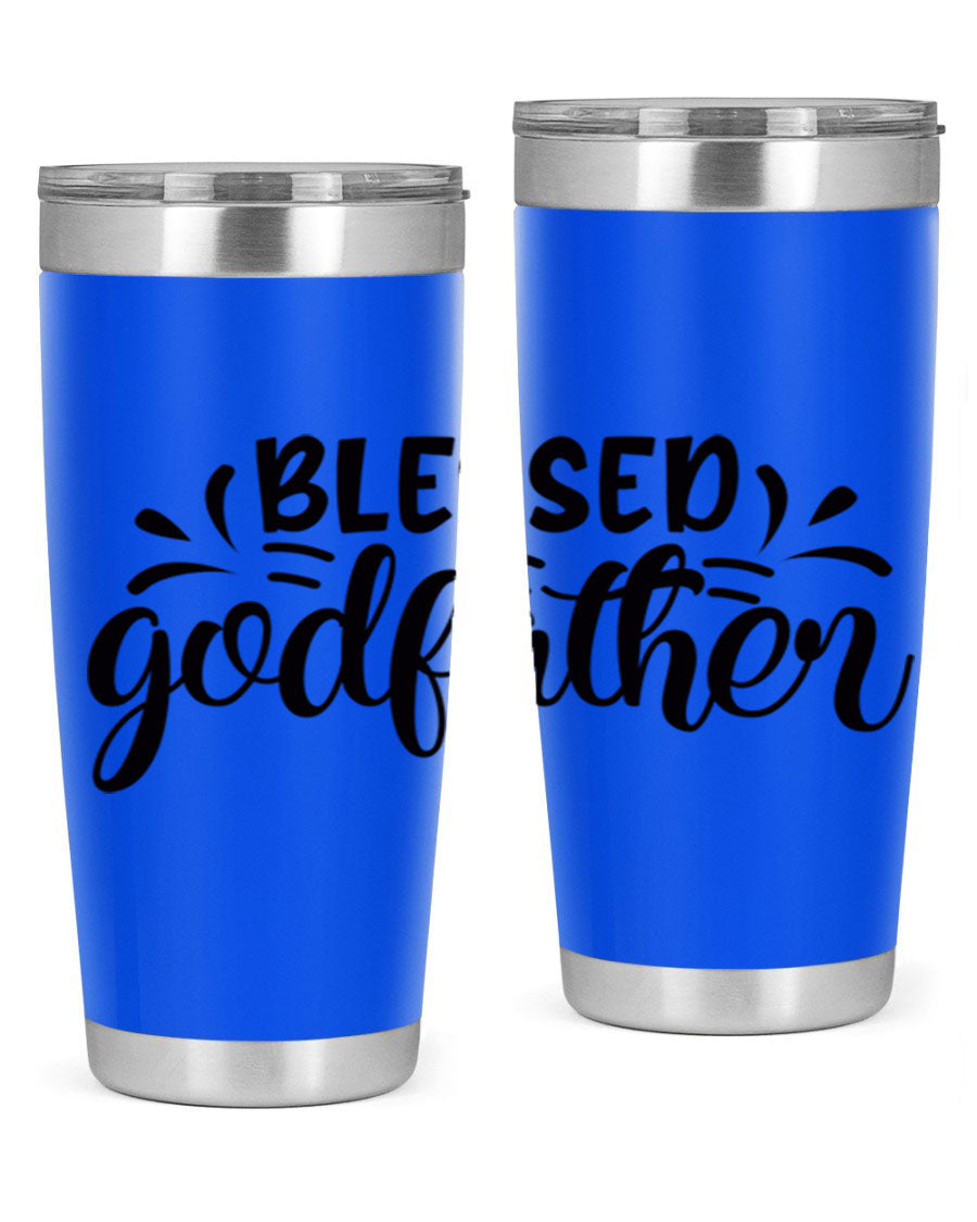 Blessed Godfather 3# tumbler in stainless steel with a drink-thru lid, showcasing its elegant design and double wall insulation.