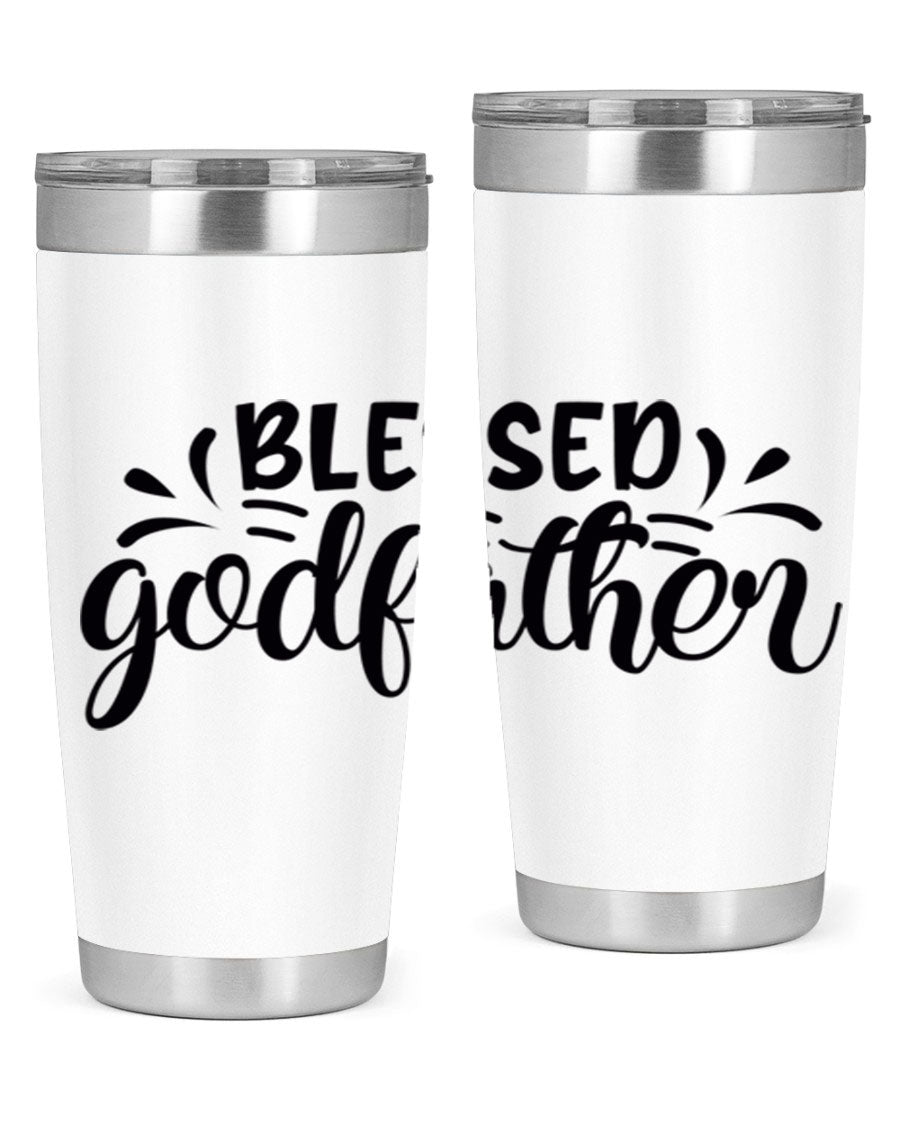 Blessed Godfather 3# tumbler in stainless steel with a drink-thru lid, showcasing its elegant design and double wall insulation.