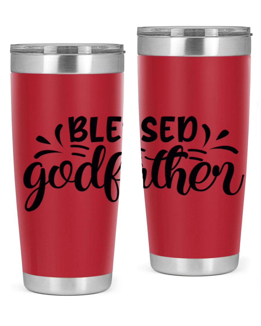 Blessed Godfather 3# tumbler in stainless steel with a drink-thru lid, showcasing its elegant design and double wall insulation.