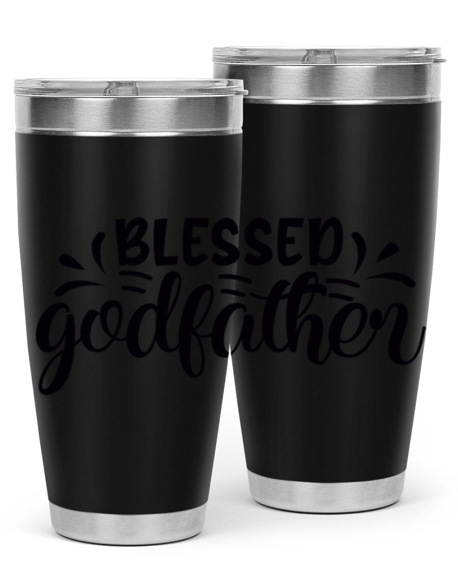 Blessed Godfather 3# tumbler in stainless steel with a drink-thru lid, showcasing its elegant design and double wall insulation.