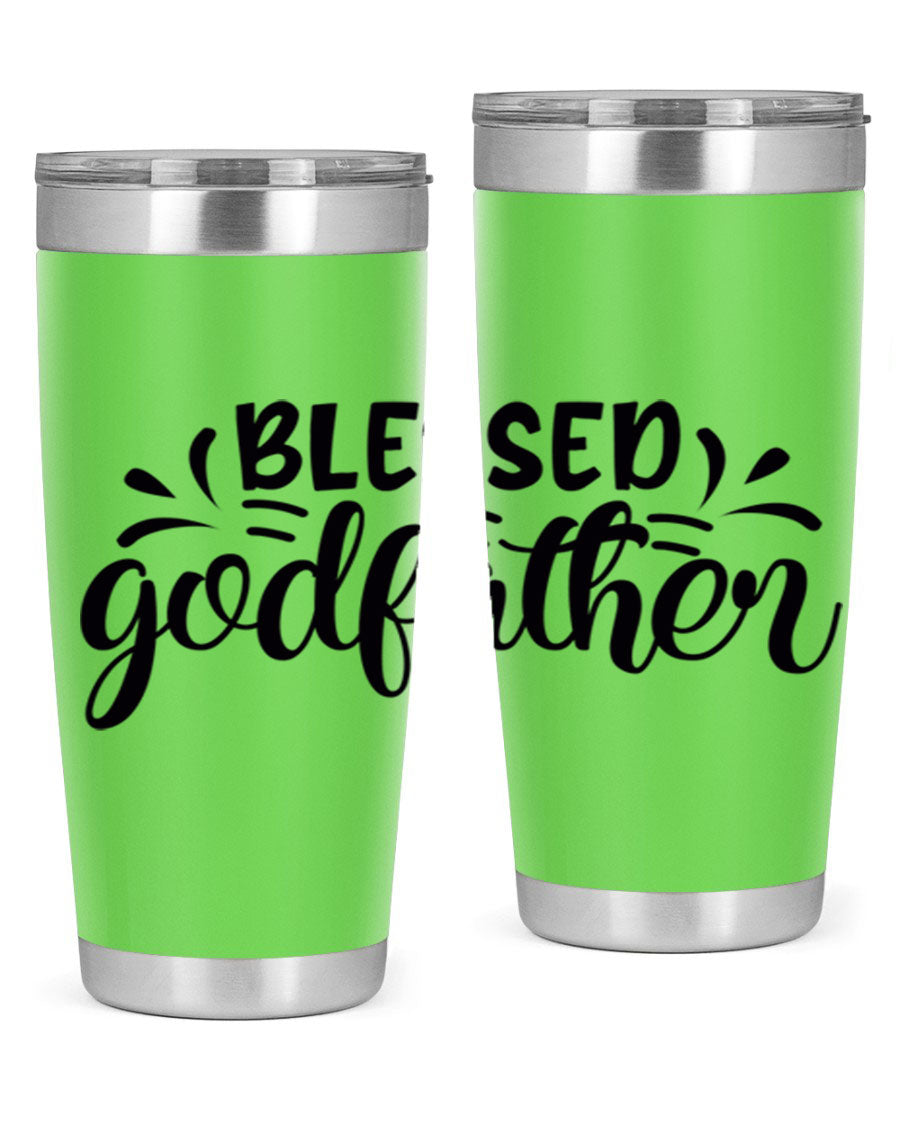 Blessed Godfather 3# tumbler in stainless steel with a drink-thru lid, showcasing its elegant design and double wall insulation.