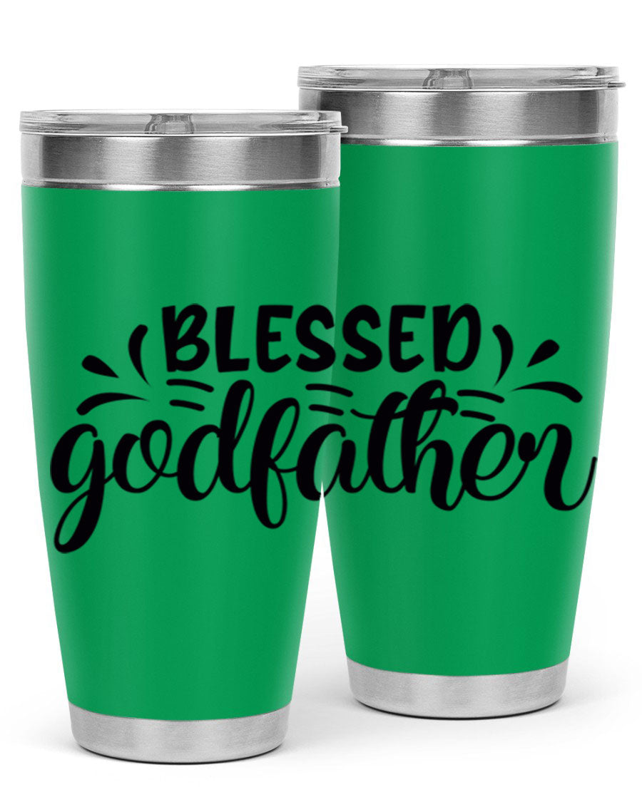 Blessed Godfather 3# tumbler in stainless steel with a drink-thru lid, showcasing its elegant design and double wall insulation.