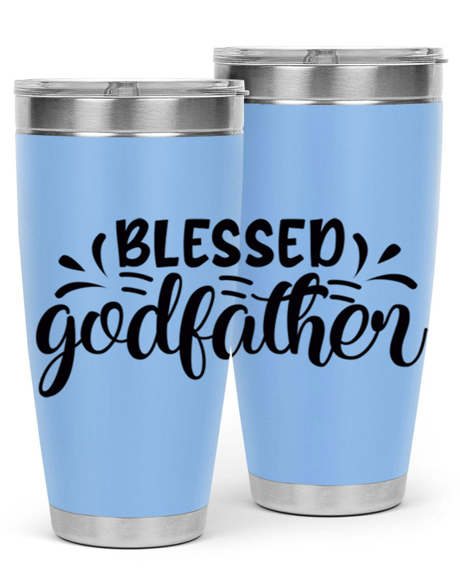 Blessed Godfather 3# tumbler in stainless steel with a drink-thru lid, showcasing its elegant design and double wall insulation.