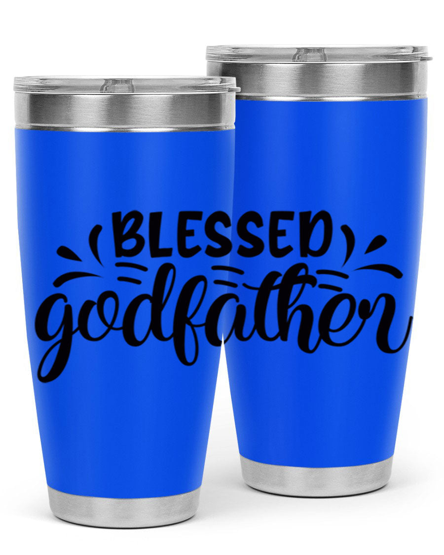 Blessed Godfather 3# tumbler in stainless steel with a drink-thru lid, showcasing its elegant design and double wall insulation.