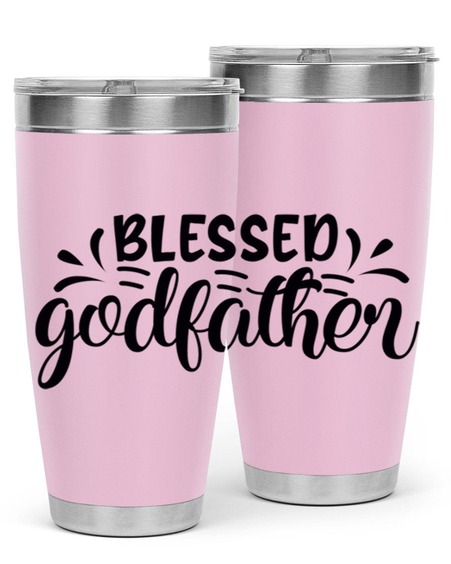 Blessed Godfather 3# tumbler in stainless steel with a drink-thru lid, showcasing its elegant design and double wall insulation.