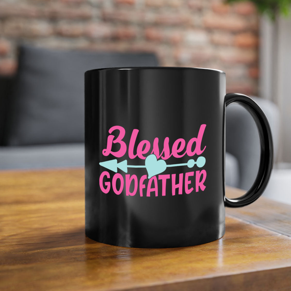 Blessed Godfather Mug with colored handle and glossy finish, available in multiple colors and sizes.