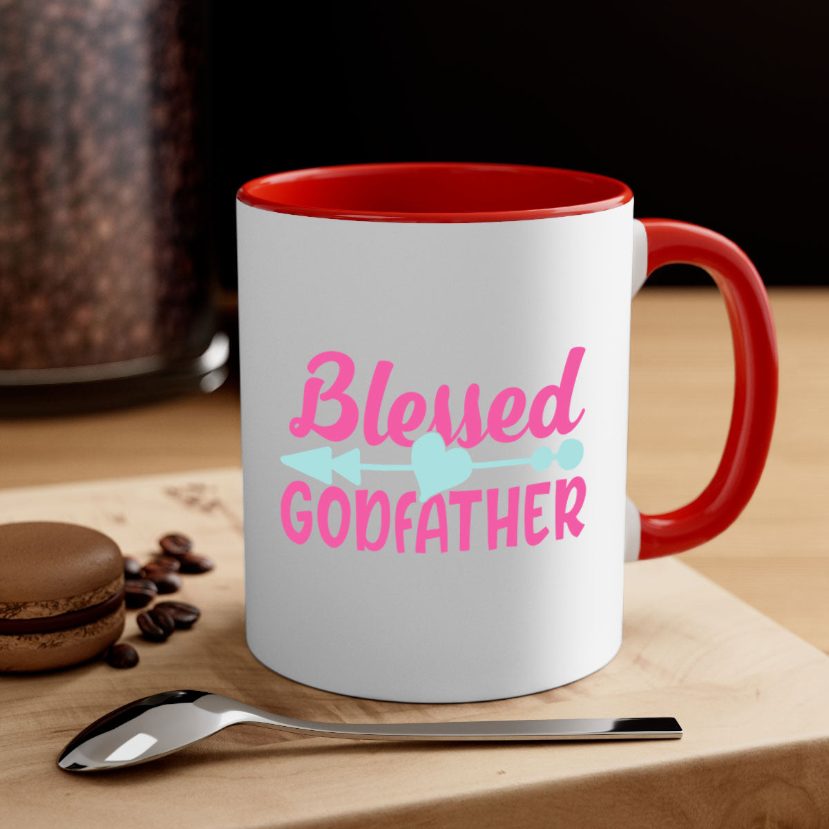 Blessed Godfather Mug with colored handle and glossy finish, available in multiple colors and sizes.