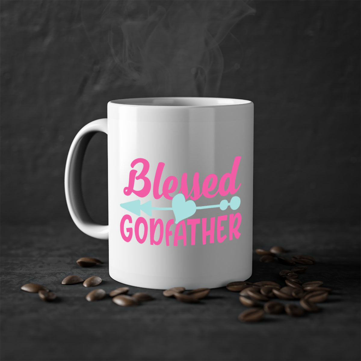 Blessed Godfather Mug with colored handle and glossy finish, available in multiple colors and sizes.