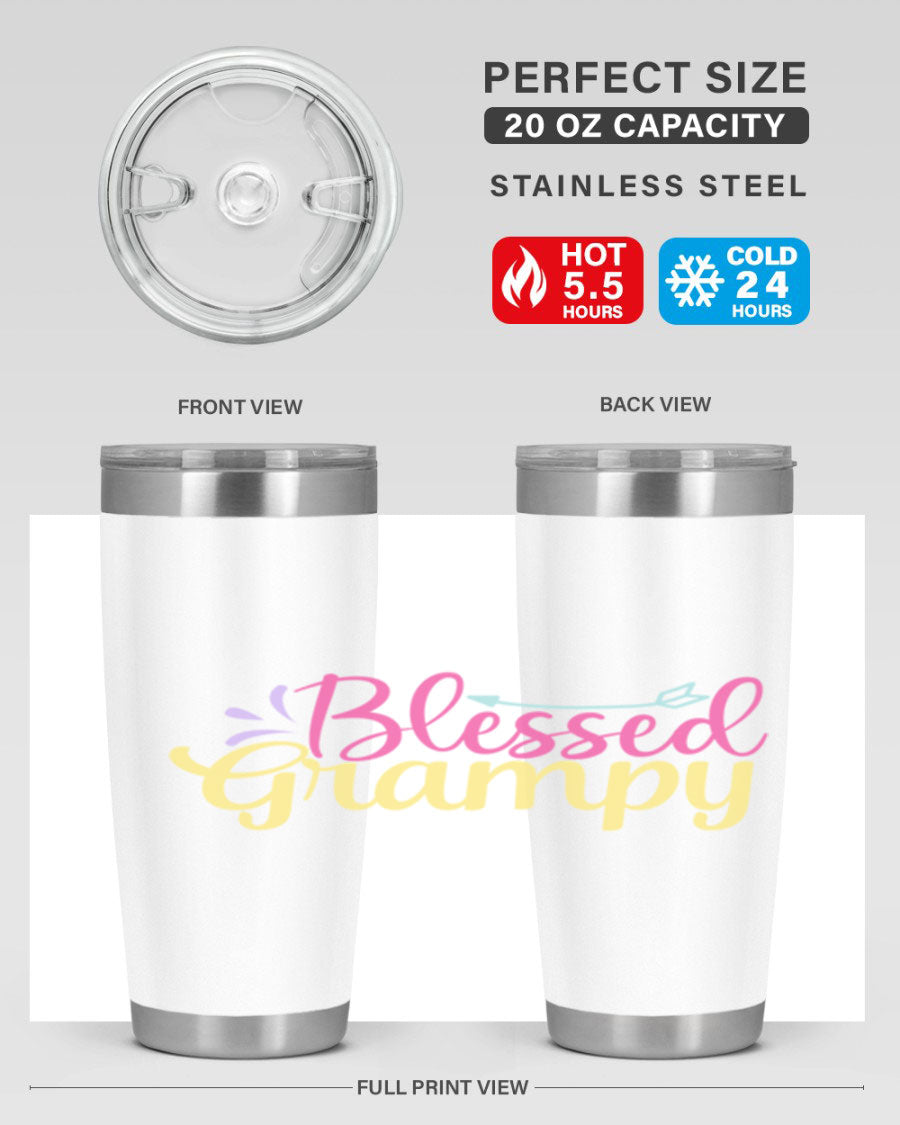 Blessed Grampy 20oz and 30oz tumblers featuring double wall vacuum stainless steel with copper lining, perfect for keeping drinks hot or cold.