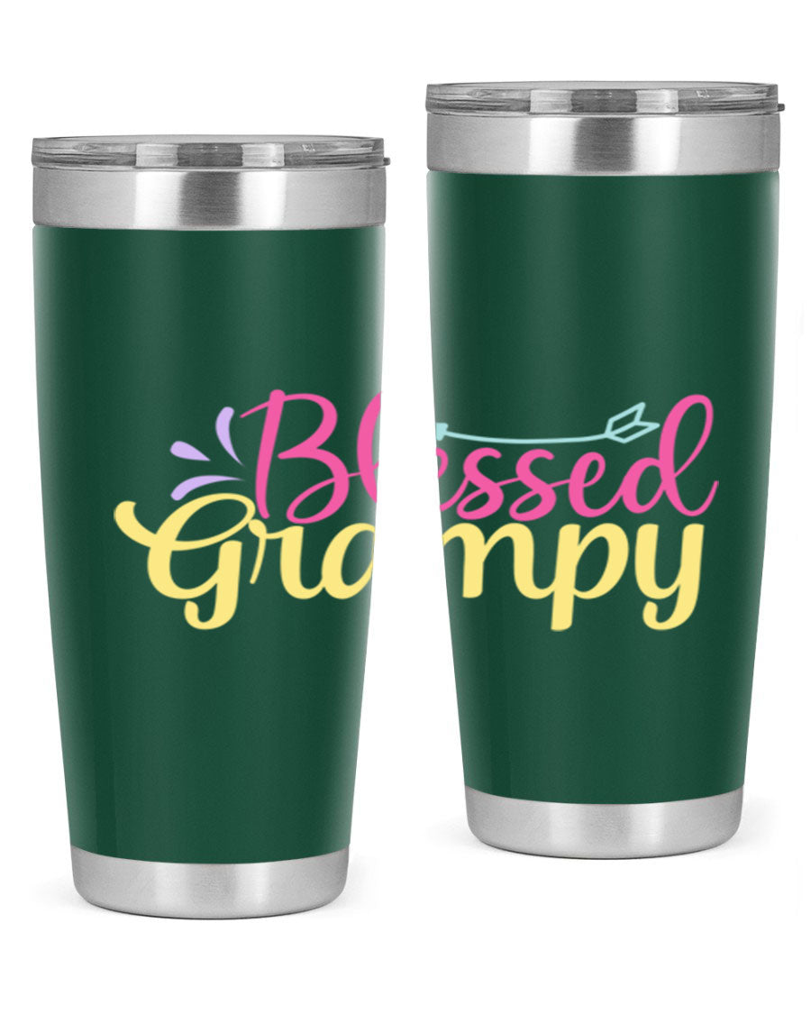 Blessed Grampy 20oz and 30oz tumblers featuring double wall vacuum stainless steel with copper lining, perfect for keeping drinks hot or cold.