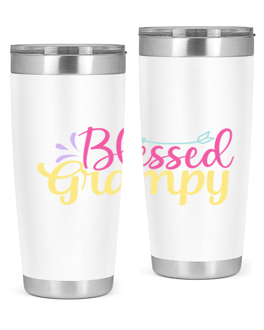 Blessed Grampy 20oz and 30oz tumblers featuring double wall vacuum stainless steel with copper lining, perfect for keeping drinks hot or cold.