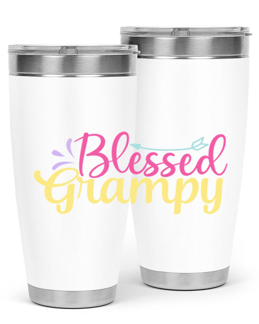 Blessed Grampy 20oz and 30oz tumblers featuring double wall vacuum stainless steel with copper lining, perfect for keeping drinks hot or cold.