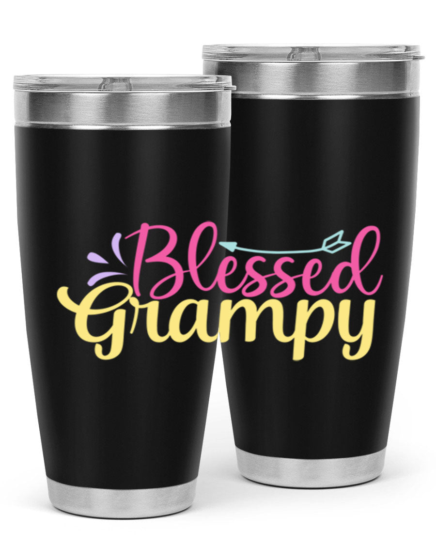 Blessed Grampy 20oz and 30oz tumblers featuring double wall vacuum stainless steel with copper lining, perfect for keeping drinks hot or cold.