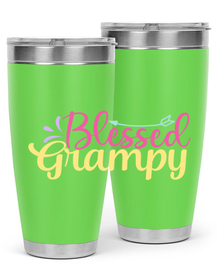 Blessed Grampy 20oz and 30oz tumblers featuring double wall vacuum stainless steel with copper lining, perfect for keeping drinks hot or cold.