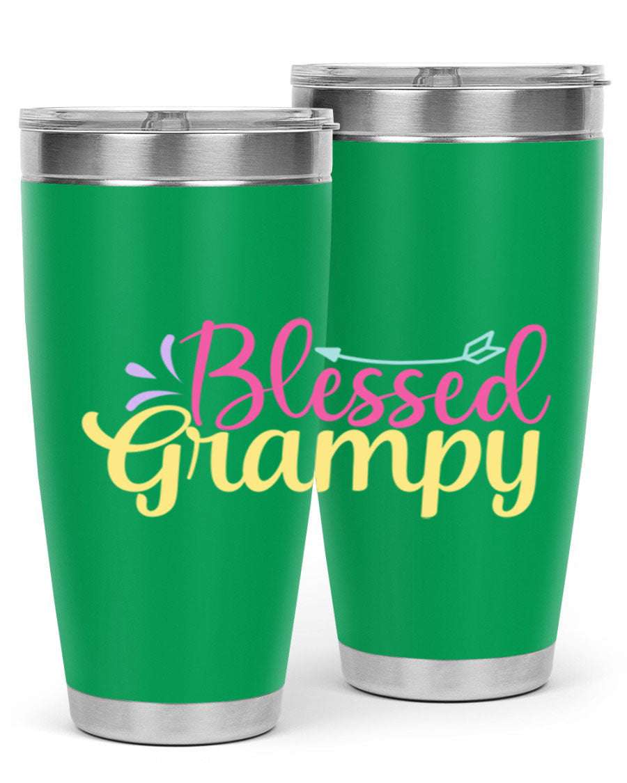 Blessed Grampy 20oz and 30oz tumblers featuring double wall vacuum stainless steel with copper lining, perfect for keeping drinks hot or cold.