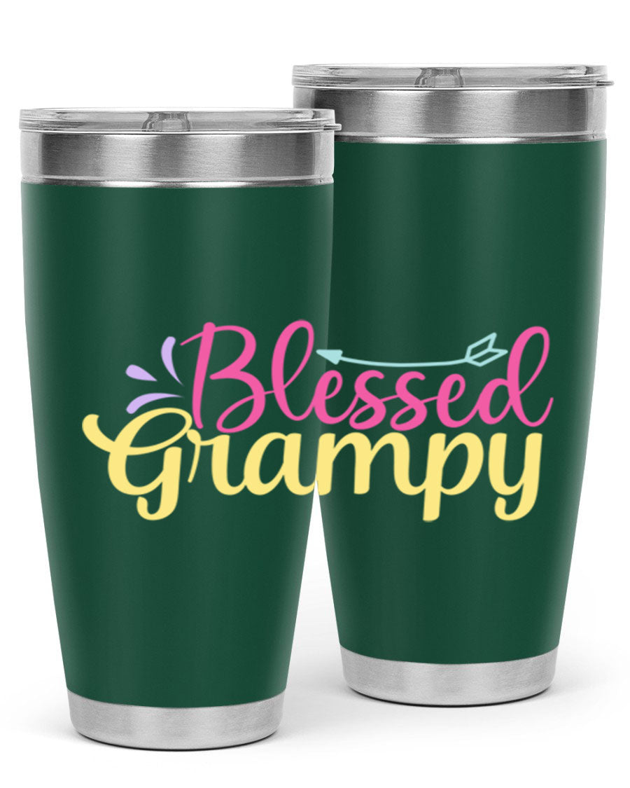 Blessed Grampy 20oz and 30oz tumblers featuring double wall vacuum stainless steel with copper lining, perfect for keeping drinks hot or cold.