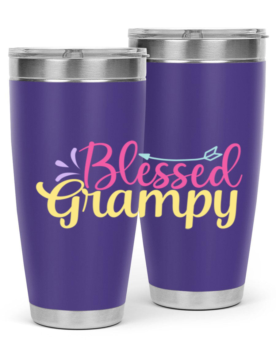 Blessed Grampy 20oz and 30oz tumblers featuring double wall vacuum stainless steel with copper lining, perfect for keeping drinks hot or cold.