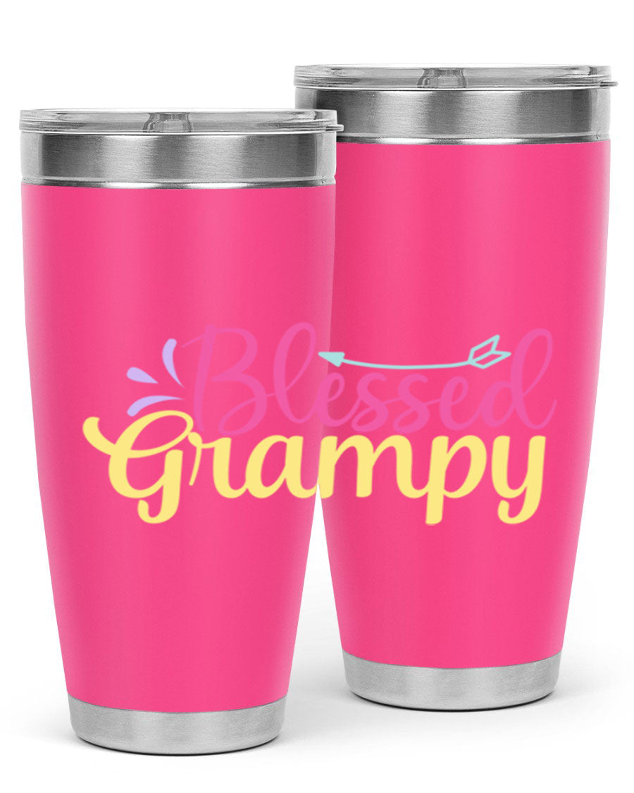 Blessed Grampy 20oz and 30oz tumblers featuring double wall vacuum stainless steel with copper lining, perfect for keeping drinks hot or cold.