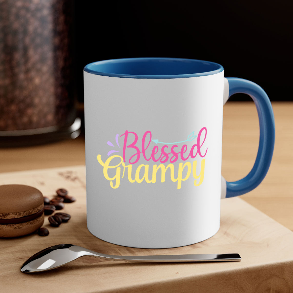 Blessed Grampy 78# Mug featuring a two-tone design with a colored handle and glossy finish, available in multiple colors.