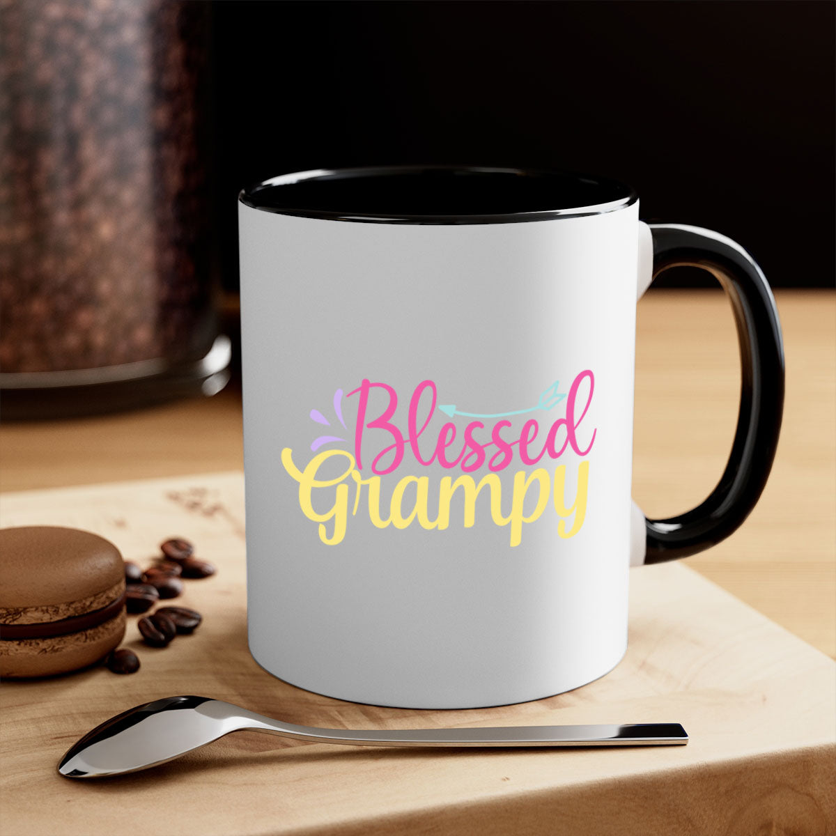 Blessed Grampy 78# Mug featuring a two-tone design with a colored handle and glossy finish, available in multiple colors.