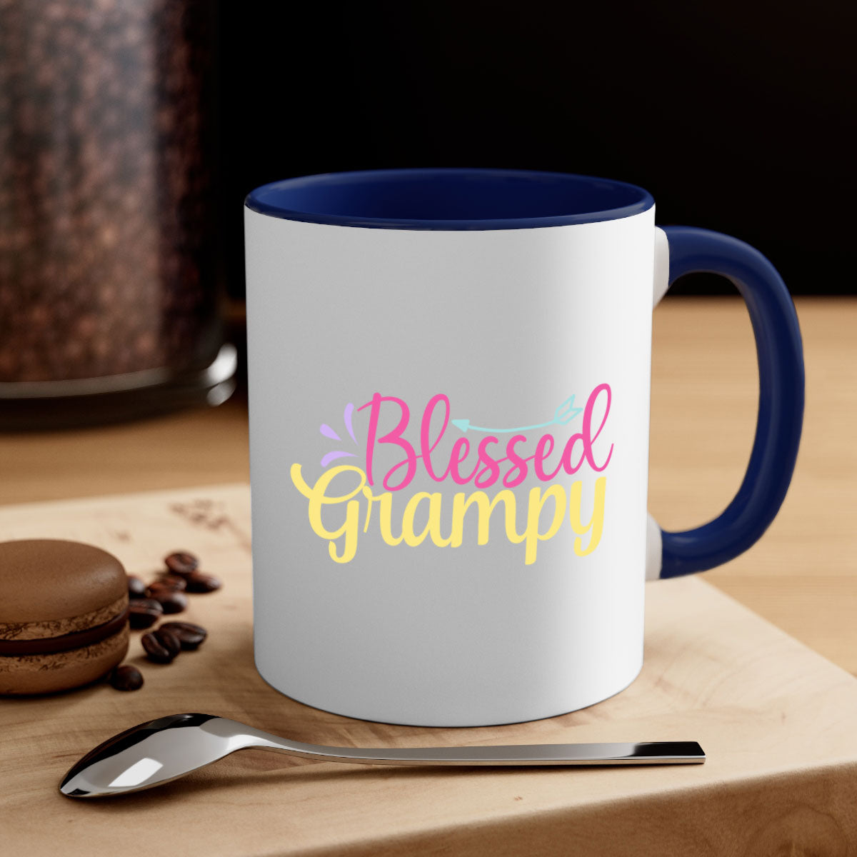 Blessed Grampy 78# Mug featuring a two-tone design with a colored handle and glossy finish, available in multiple colors.