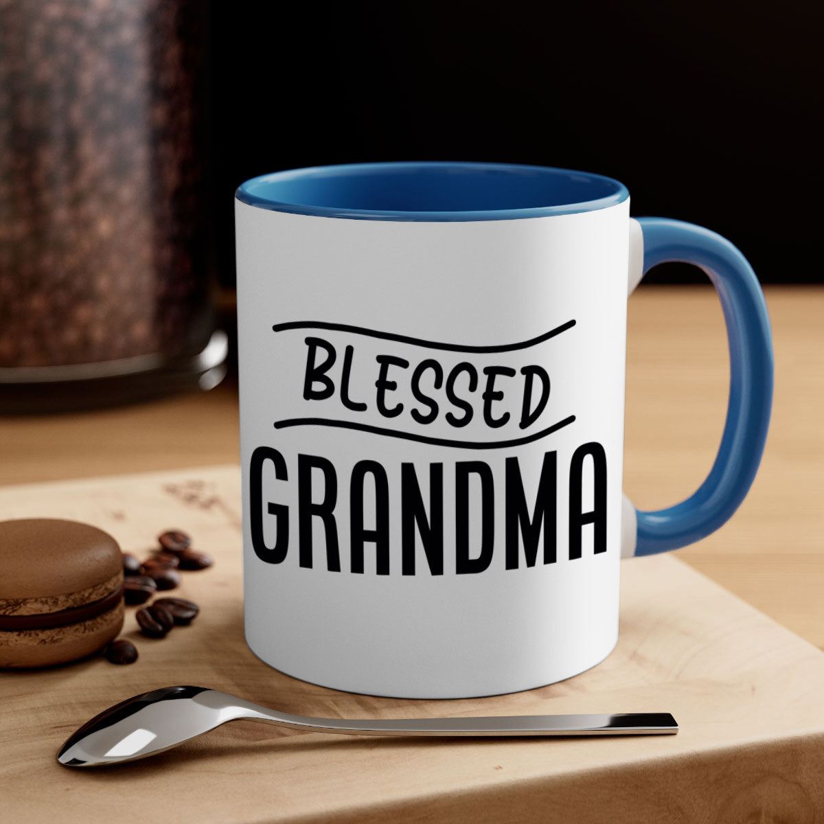 A two-tone Blessed Grandma Mug with a glossy finish, featuring a colored handle and interior, available in multiple colors.