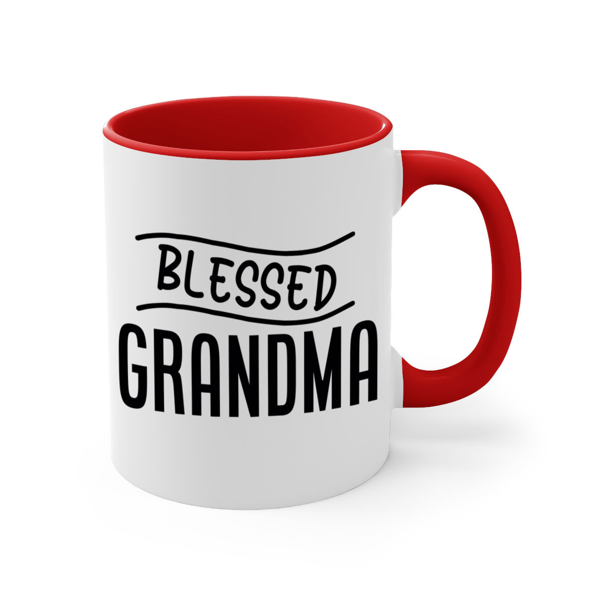 A two-tone Blessed Grandma Mug with a glossy finish, featuring a colored handle and interior, available in multiple colors.