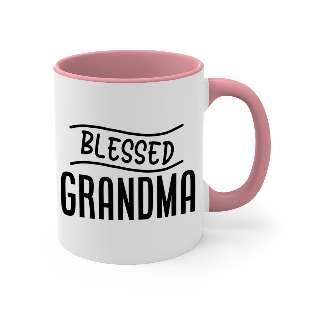 A two-tone Blessed Grandma Mug with a glossy finish, featuring a colored handle and interior, available in multiple colors.