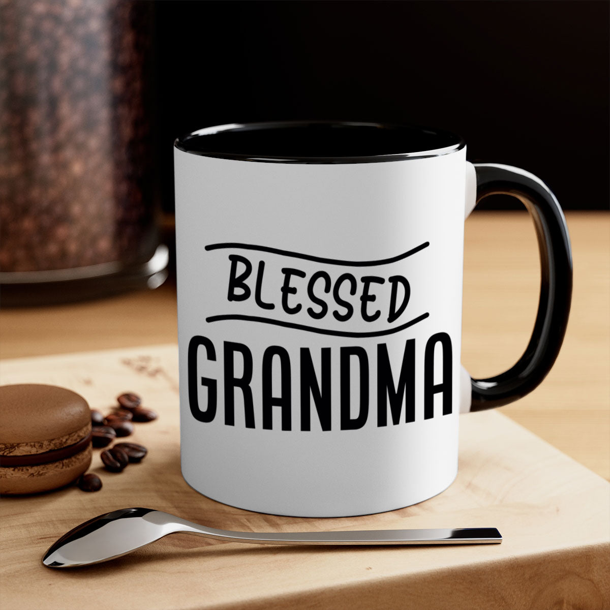 A two-tone Blessed Grandma Mug with a glossy finish, featuring a colored handle and interior, available in multiple colors.