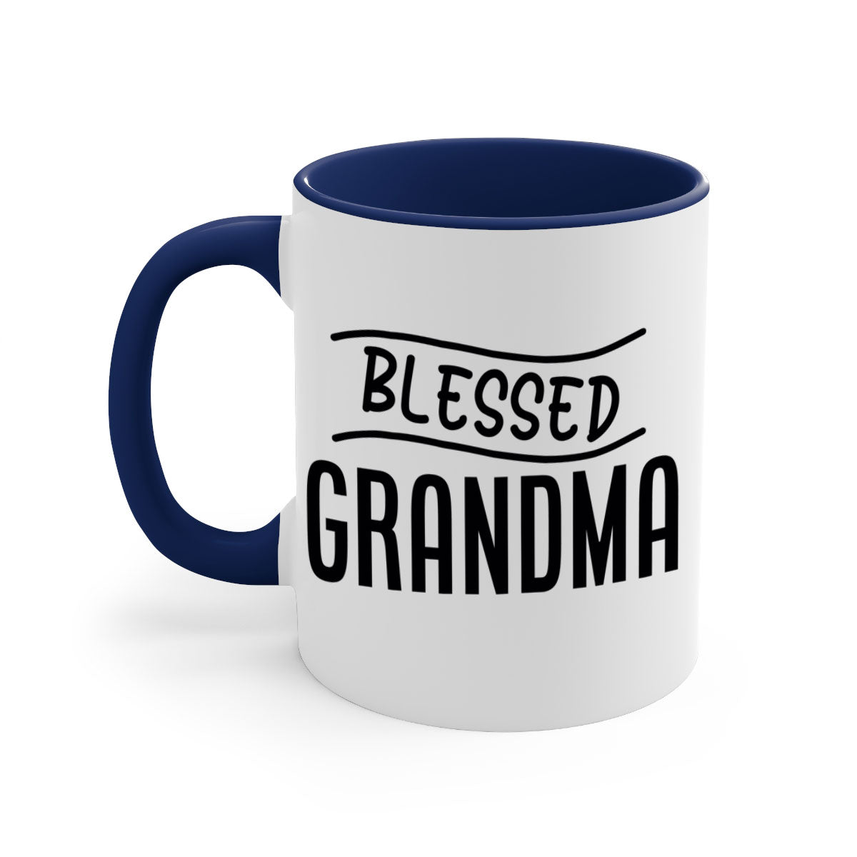 A two-tone Blessed Grandma Mug with a glossy finish, featuring a colored handle and interior, available in multiple colors.