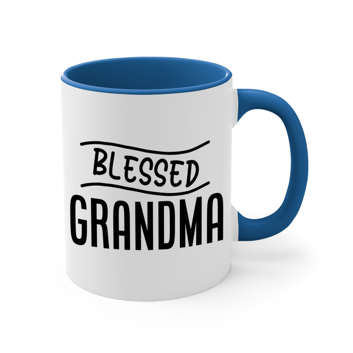 A two-tone Blessed Grandma Mug with a glossy finish, featuring a colored handle and interior, available in multiple colors.