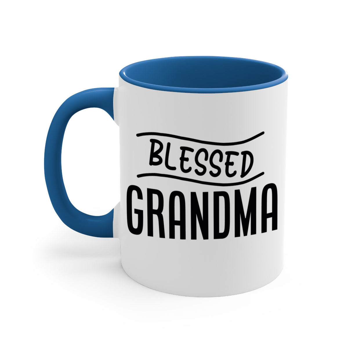 A two-tone Blessed Grandma Mug with a glossy finish, featuring a colored handle and interior, available in multiple colors.